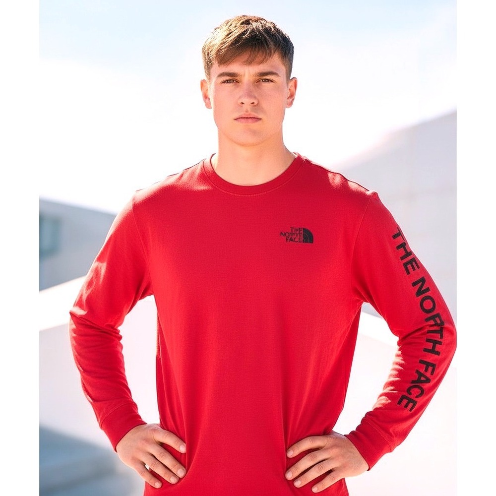 The North Face Mens XXL Red Long Sleeve Graphic T-Shirt Standard Fit Cotton
